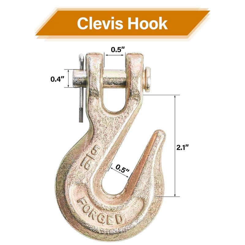 Lechansen 5/16'' G80 Clevis Grab Hooks, 10 Pack Grade 80 Chain Hook Heavy Duty, 5/16" Zinc Plate Tow Hooks Binder Chain Hook for Transport, 4,900 Lbs Working Load Limit - Image 2